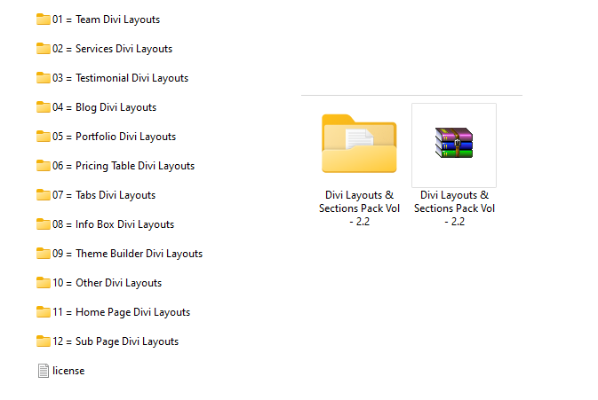 Divi Layouts & Sections Pack Vol - 2.2 - Folder Structure